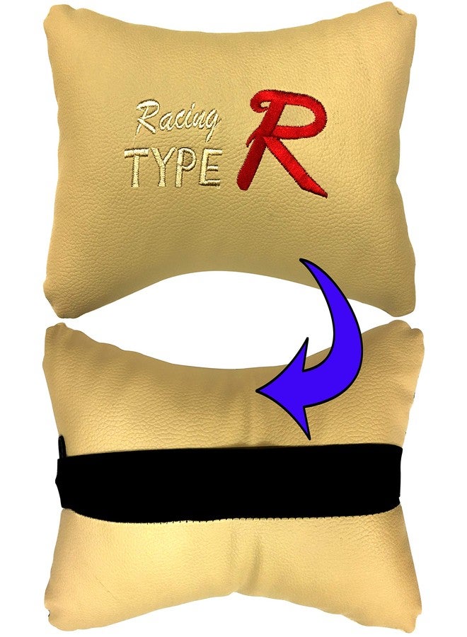 PulGos Beige Universal Neck Rest Pillow Faux Leather Material in Type R Design for All Cars_960 - Image 4